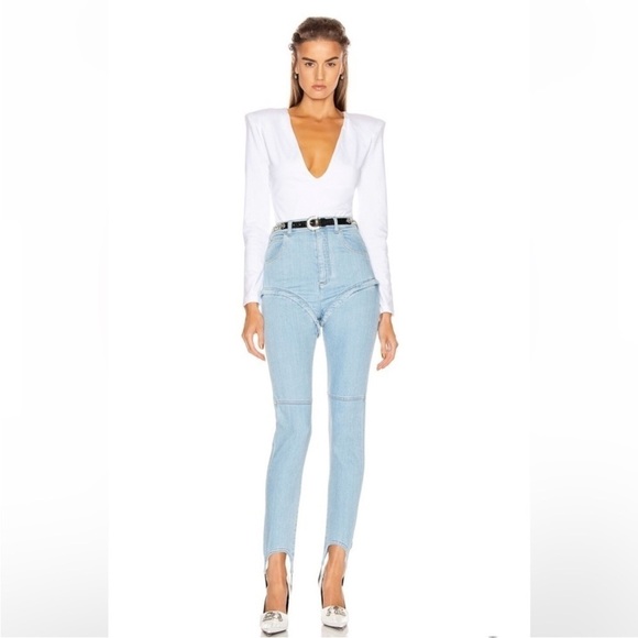 Grlfrnd Eryka Long Sleeve Jersey Knit Paddle Thong Bodysuit in White - Picture 1 of 13